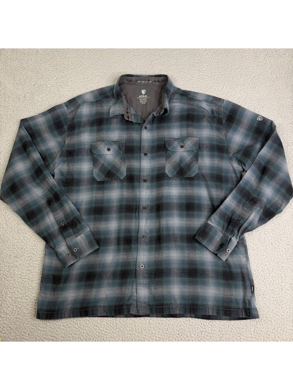 Kuhl Dillingr Flannel Shirt Mens XXL Blue Plaid Long Sleeve Button Down 7186